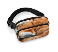 A Sleeping Fox Fanny Pack Waterproof External Pocket Portable Waist Pack Outdoor Adjustable Strap Lightweight Waist Bag for Workout Traveling Casual Running Hiking Cycling