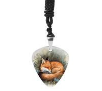 A Sleeping Fox Guitar Pick Necklace Exquisite Cool Pendant Necklaces Titanium Steel Personalized Necklaces Fashion Guitar Pick Holder Necklace Unisex Unique Gifts