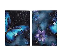A Sleeping Fox Passport Wallet Travel Passport Holder Pu Passport Cover Slim Card Case Cover for Women Men Leather Holder Case Travelling Essentials, Galaxy Blue Butterfly, 20.3x13.8cm
