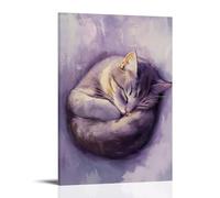A Sleepy Cat Curled in A Tight Ball, Painted Softly over A Muted Lavender Background of Cozy Stillness. Fashionable Wall Decor - Hanging Art Poster And Mural08x12inch(20x30cm)