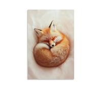 A Sleepy Orange Fox Curled Tightly in A Ball Atop A Soft Cream Backdrop, Tiny Breaths Forming Invisible Ripples of Warmth. Wall Art Mural Modern Decoration Hanging Art Poster 20x30inch(50x75cm)