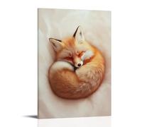 A Sleepy Orange Fox Curled Tightly in A Ball Atop A Soft Cream Backdrop, Tiny Breaths Forming Invisible Ripples of Warmth. Wall Art Mural Modern Decoration Hanging Art Poster 16x24inch(40x60cm)