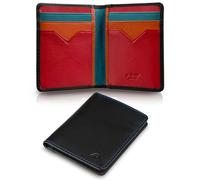 A-SLIM Jo Vertical Leather Card Holder Wallet for Men - Slim RFID Blocking Wallet with 6 Card Slots & 2 Slip Pockets - Genuine Full-Grain Leather - Handmade & Durable Design - Vivid