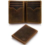A-SLIM Jo Vertical Leather Card Holder Wallet for Men - Slim RFID Blocking Wallet with 6 Card Slots & 2 Slip Pockets - Genuine Full-Grain Leather - Handmade & Durable Design - Raw Tan