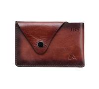 A-SLIM Personalised Tsuki Business Card Holder | Custom Embossed Initials | Slim Full-Grain Leather Wallet for Men | Minimalist Card Holder with Button Closure | Handmade Premium Leather Gift