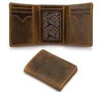 A-SLIM Reiya Trifold RFID Wallet for Men - Slim Leather Card Holder with ID Window - Genuine Full-Grain Leather - RFID Blocking Protection - Handmade Durable Design - Raw Tan