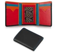 A-SLIM Reiya Trifold RFID Wallet for Men - Slim Leather Card Holder with ID Window - Genuine Full-Grain Leather - RFID Blocking Protection - Handmade Durable Design - Vivid