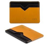 A-SLIM Yaiba Personalised Leather Card Holder with Custom Initial Embossing | Personalised Wallet for Men | Premium Full-Grain Leather | Yaiba (Yellow/Black)