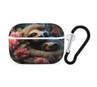 A Sloth and A Baby Sloth Earbuds Organizer Shockproof Protective Airpods Pro Cover with Carabiner Clip Anti Fall Carrying Earphone Case Cover for Airpods Pro 2nd Generation White
