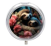 A Sloth and A Baby Sloth Pill Box Medicine Pill Organizer 3 Compartment Daily Pill Case Small Pill Container Round Pill Holder Travel Pill Box Metal Pill Case for Purse Pocket