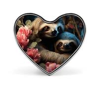 A Sloth And A Small Sloth Badges Heart with Button Design, Personalized Picture Pin Brooches, Heart Badge Holders for Decorate Hat Shirt Clothing Bag Accessories