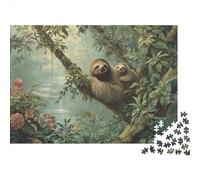 A Sloth And Its Cub Hang from A Branch 1000pcs (75x50cm) Erwachsenenpuzzle - Erwachsenenpuzzle DIY-Puzzlespielzeug