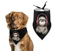 A Sloth Listening to Music Cute Dog Bandanna Scarf Printed Adjustable Triangle Pet Kerchief for Dogs And Cats