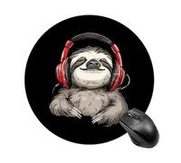A Sloth Listening to Music Round Mouse Pad for Office Home