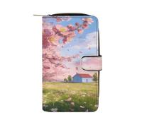 A Small Abode in Spring Wallet for Women Leather Bifold Wallet Compact Cute Cash Purse Ladies Clutch Wallets Large Capacity Credit Card Holder Travel Zipper Coin Pocket