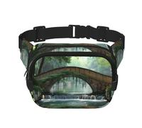 A small bridge in the river Square double - layer fanny pack with adjustable shoulder strap - travelling fanny pack - perfect for outdoor sports, Black, One Size