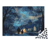 A Small Church in The Woods, Starlit at Night,Puzzles Gemusterte Nachhaltige Puzzles Für Erwachsene Hochwertige Holzspielpuzzles 1000pcs (75x50cm)