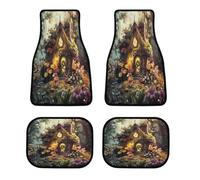 A Small Fairy Tale House Car Floor Mats Personalized Anti-Slip Vehicle Front Rear Rugs Classic All-Weather Universal Driver Heel Pad Fit for SUV Vans Sedans Trucks Set of 4pcs