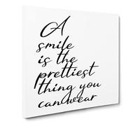 A Smile is the Prettiest Thing you can Wear Modern Typography Quote Canvas Wall Art Print Ready to Hang, Framed Picture for Living Room Bedroom Home Office Décor, 14x14 Inch (35x35 cm)