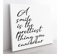 A Smile is the Prettiest Thing you can Wear Modern Typography Quote Canvas Wall Art Print Ready to Hang, Framed Picture for Living Room Bedroom Home Office Décor, 50x50 cm (20x20 Inch)
