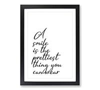 A Smile is The Prettiest Thing You Can Wear Typography Framed Print | A2 Black Framed Wall Art | Ready to Hang | Modern Positive Affirmations Picture | Living Room Bedroom Lounge Office