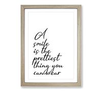 A Smile is The Prettiest Thing You Can Wear Typography Framed Print | A2 Oak Framed Wall Art | Ready to Hang | Modern Positive Affirmations Picture | Living Room Bedroom Lounge Office