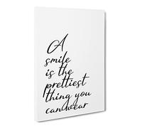 A Smile Is The Prettiest Thing You Can Wear Typography Quote Canvas Print | Gallery Wrapped 30mm Frame Wall Art | 20x14 inches | Ready to Hang | Modern Typography Picture | Living Room Lounge Office