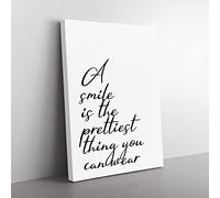 A Smile Is The Prettiest Thing You Can Wear Typography Quote Canvas Wall Art Print Ready to Hang, Framed Picture for Living Room Bedroom Home Office Décor, 50x35 cm (20x14 Inch)