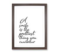 A Smile Is The Prettiest Thing You Can Wear Typography Quote Framed Print | A4 Walnut Framed Wall Art | Ready to Hang | Modern Positive Affirmations Picture | Living Room Bedroom Lounge Office