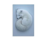 A Snowy White Arctic Fox Lies Curled on A Frosty Gray-blue Backdrop, Its Tail Forming A Perfect Spiral of Winter Peace. Fashionable Wall Decor - Hanging Art Poster And Mural08x12inch(20x30cm)