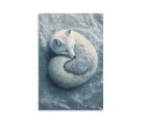 A Snowy White Arctic Fox Lies Curled on A Frosty Gray-blue Backdrop, Its Tail Forming A Perfect Spiral of Winter Peace. Fashionable Wall Decor - Hanging Art Poster And Mural24x36inch(60x90cm)