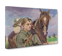 A Soldier With A Horse By Wojciech Kossak Canvas Print | Gallery Wrapped 30mm Frame Wall Art | 30x20 inches | Ready to Hang | Classic Animals Picture | Living Room Bedroom Lounge Office