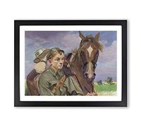 A Soldier With A Horse By Wojciech Kossak Classic Painting Framed Print | A3 Black Framed Wall Art | Ready to Hang | Classic Animal Picture | Living Room Bedroom Lounge Office