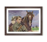 A Soldier With A Horse By Wojciech Kossak Classic Painting Framed Print | A4 Walnut Framed Wall Art | Ready to Hang | Classic Animal Picture | Living Room Bedroom Lounge Office