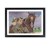 A Soldier with A Horse by Wojciech Kossak Framed Print | A2 Black Framed Wall Art | Ready to Hang | Modern Animal Picture | Living Room Bedroom Lounge Office