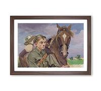 A Soldier with A Horse by Wojciech Kossak Framed Print | A2 Walnut Framed Wall Art | Ready to Hang | Modern Animal Picture | Living Room Bedroom Lounge Office