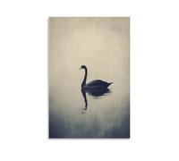 A Solitary Black Swan Gliding Across Unseen Waters, Framed Against A Gentle Storm-gray Sky Heavy with Secrets. Wall Art Mural Modern Decoration Hanging Art Poster 16x24inch(40x60cm)