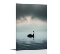 A Solitary Black Swan Gliding Across Unseen Waters, Framed Against A Gentle Storm-gray Sky Heavy with Secrets. Fashionable Wall Decor - Hanging Art Poster And Mural24x36inch(60x90cm)