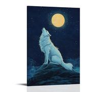 A Solitary White Wolf Howling at An Invisible Moon, Captured Against A Rich Midnight Navy Expanse of Endless Night. Wall Art Mural Modern Decoration Hanging Art Poster 08x12inch(20x30cm)