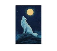 A Solitary White Wolf Howling at An Invisible Moon, Captured Against A Rich Midnight Navy Expanse of Endless Night. Wall Art Mural Modern Decoration Hanging Art Poster 12x18inch(30x45cm)