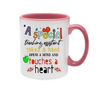 A Special Teaching Assistant Takes a Hand Open a Mind and Touches a Heart, Teacher Appreciation, Thank You Gift for Teaching Assistant, Novelty Cup, Teachers Inside Coloured Ceramic Mug. (Pink)