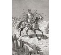 A spectacularly exaggerated drawing of Richard the Lionheart and his horse emerging from the Battle of Arsuf after being hit by dozens of arrows but obviously not hors de combat. The Battle of Arsuf 7
