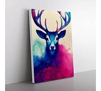 A Splashed Stag Canvas Print for Living Room Bedroom Home Office Décor, Wall Art Picture Ready to Hang, 76x50 cm (30x20 Inch) CAN3020-V1022-CK-151