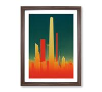 A Splendid City Skyline Framed Print | A2 Walnut Framed Wall Art | Ready to Hang | Modern Cityscape Picture | Living Room Bedroom Lounge Office