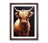 A Splendid Highland Cow Framed Wall Art Print A2 Walnut