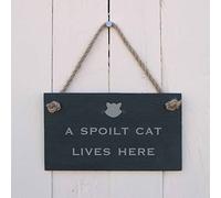 'A spoilt cat lives here' Slate Hanging Sign