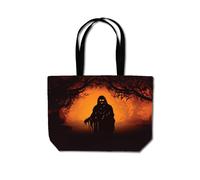 A Spooky Black And Orange Ghost Beach Shopper Tote Bag Warren Reed - Designer Orange One Size