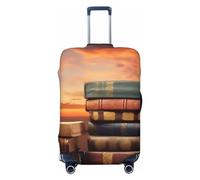 A Stack of Books On The Table Printed High Elasticity Suitcase Protective Cover, Universal Scratch Resistant Travel Suitcase Cover for Men and Women