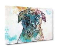 A Staffordshire Bull Terrier Dog Canvas Print | Gallery Wrapped 30mm Frame Wall Art | 20x14 inches | Ready to Hang | Abstract Animals Picture | Living Room Bedroom Lounge Office