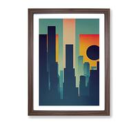 A Staggering City Skyline Abstract Framed Print | A4 Walnut Framed Wall Art | Ready to Hang | Abstract Cityscape Picture | Living Room Bedroom Lounge Office